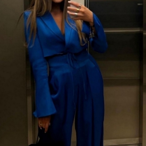 NWT Zara Full Length Satin Effect Wide Leg Trousers Pants - Picture 6 of 15